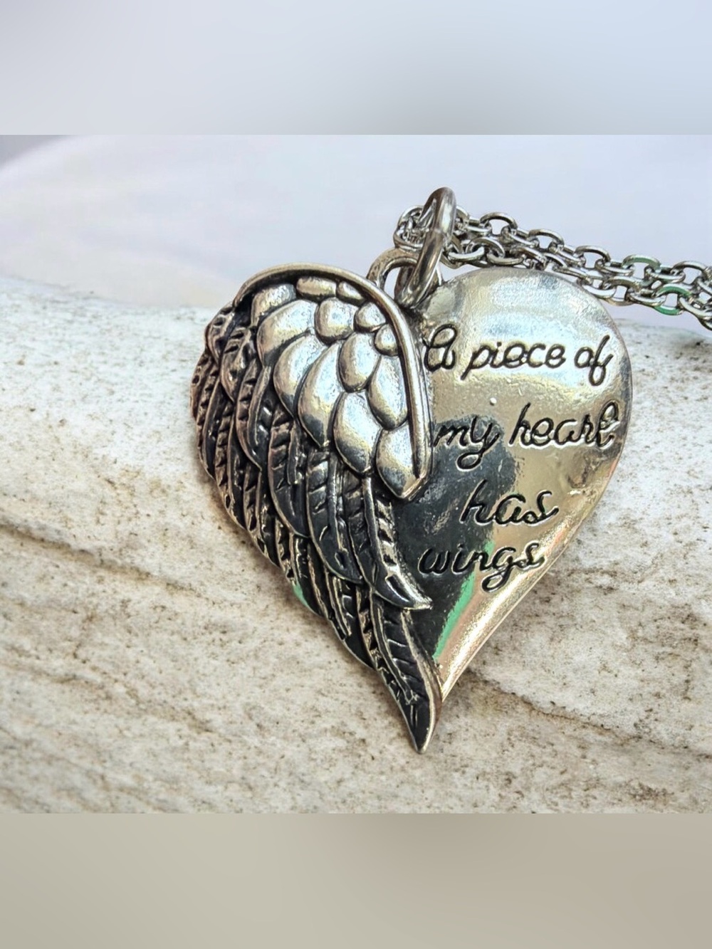 925 Silver A Piece of My Heart Has Wings Remembrance Pendant Necklace NEW
